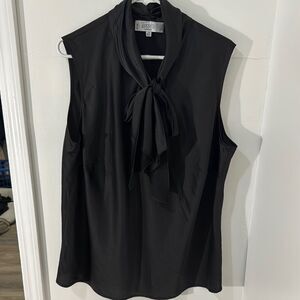 Kasper Black Sleeveless Tie Front Blouse